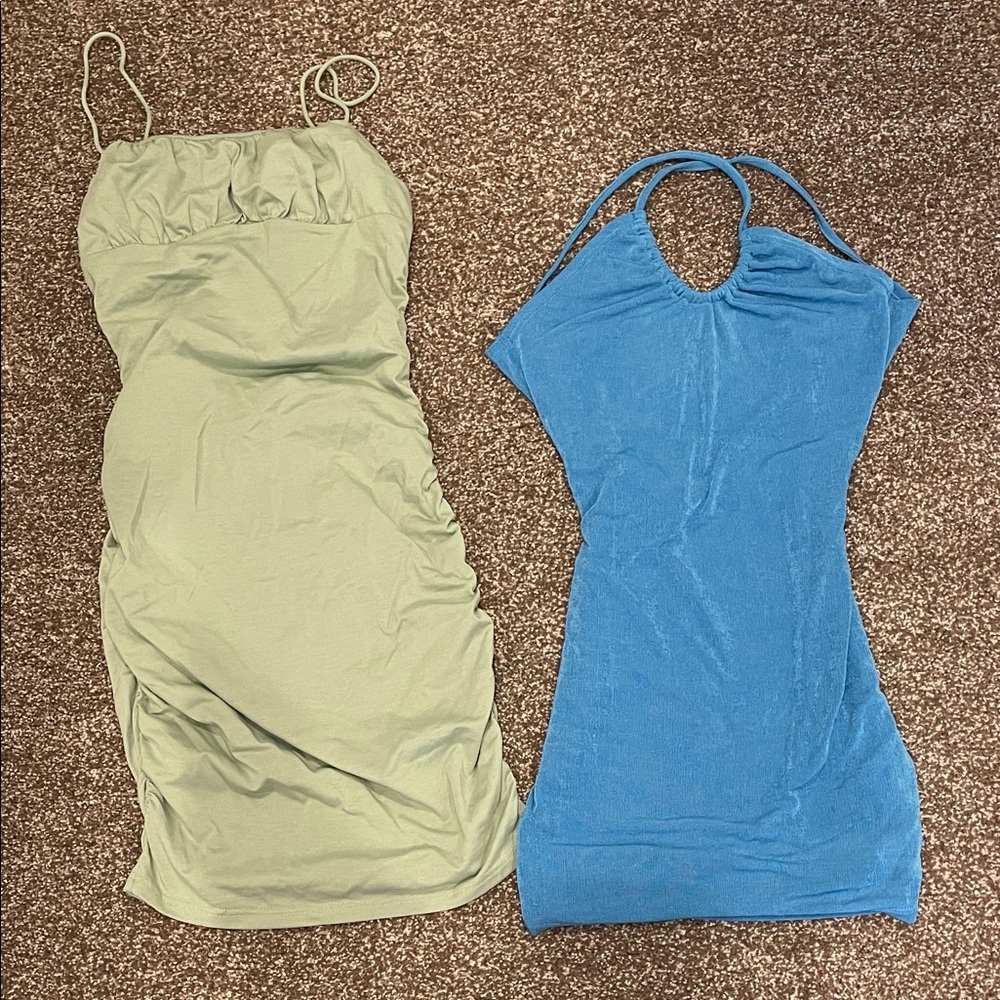 Green and Blue Sleeveless Dresses